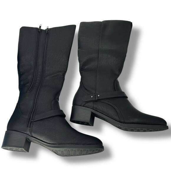NEW Easy Street Black Knee High Boots Size 7.5W Wide Riding Moto Tall - Picture 1 of 8